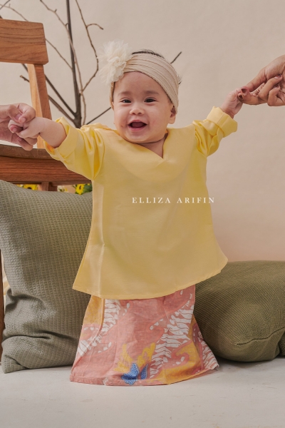 Delisha Kurung Batik Kids in Lemon Yellow
